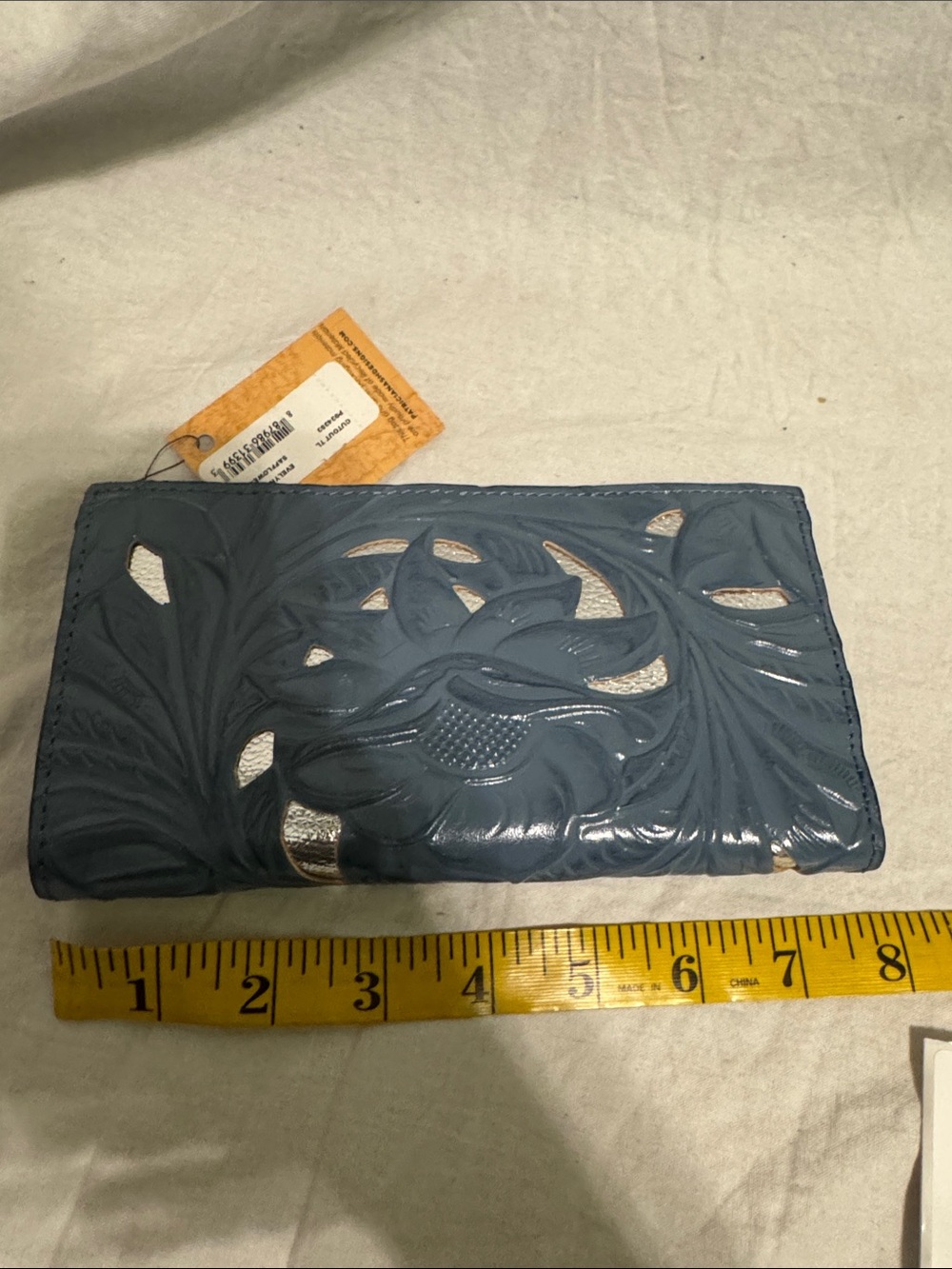 Patricia Nash Blue Floral Cutout Leather  Wallet